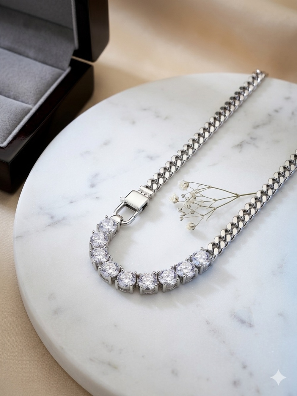 Stainless Steel Icy Curb Link Statement Necklace
